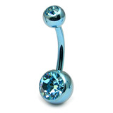 Titanium Double Jewelled Belly Bars 10mm Anodised - SKU 1264