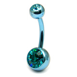 Titanium Double Jewelled Belly Bars 10mm Anodised - SKU 1278