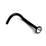 Black Steel Jewelled Nose Stud 1.0mm gauge, Crystal Clear