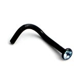 Black Steel Jewelled Nose Stud 1.0mm gauge, Light Blue