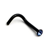 Black Steel Jewelled Nose Stud 1.0mm gauge, Sapphire Blue