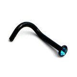 Black Steel Jewelled Nose Stud 1.0mm gauge, Turquoise