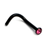 Black Steel Jewelled Nose Stud 1.0mm gauge, Fuchsia