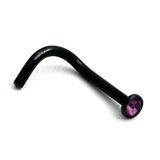 Black Steel Jewelled Nose Stud 1.0mm gauge, Purple