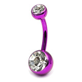 Titanium Double Jewelled Belly Bars 12mm Anodised - SKU 1294