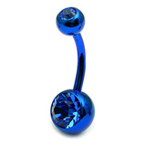 Titanium Double Jewelled Belly Bars 12mm Anodised Blue, Sapphire Blue