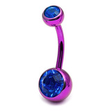 Titanium Double Jewelled Belly Bars 12mm Anodised - SKU 1308