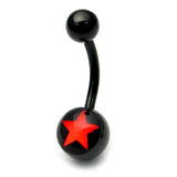Black Steel Logo Belly Bar 1.6mm, 10mm, Red star