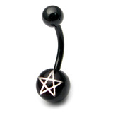 Black Steel Pentagram Logo Belly Bar - SKU 13113