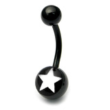 Black Steel Logo Belly Bar 1.6mm, 10mm, White star