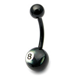 Black Steel Logo Belly Bar 1.6mm, 10mm, 8-Ball