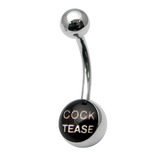 Steel Logo Belly Bars - Words C*ck Tease