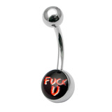 Steel Logo Belly Bars - Words F*ck U (red on black)