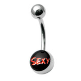 Steel Logo Belly Bars - Words Sexy (red on black)