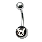 Steel Logo Belly Bars - Pictures 1.6mm, 10mm, Linked Male-Female (White on Black)