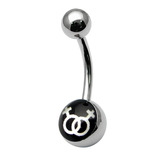 Steel Logo Belly Bars - Pictures 1.6mm, 10mm, Linked Female-Female (White on Black)