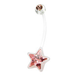 Pregnancy Belly Bars (PTFE and Bioflex) 1.6mm, 18mm, Star, Clear PTFE, Light Pink Gem. Includes a Steel Ball to help make a thread on the shaft if resizing.