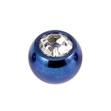Titanium Threaded Jewelled Balls 1.6x6mm Blue metal, Crystal Clear Gem