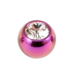 Titanium Threaded Jewelled Balls 1.6x6mm Purple metal, Crystal Clear Gem