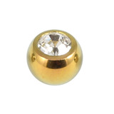 Titanium Threaded Jewelled Balls 1.6x6mm Gold metal, Crystal Clear Gem