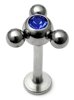 Steel Labrets with Steel Attachments 1.6mm 1.6 / 6 / Steel Labret with Steel Jewelled Asteroid - Sapphire