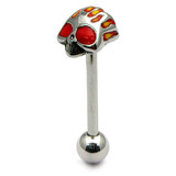 Steel Flaming Skull Barbell 1.6mm, 12mm, Red