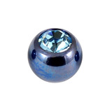 Titanium Threaded Jewelled Balls 1.6x6mm Blue metal, Light Blue Gem