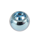 Titanium Threaded Jewelled Balls 1.6x6mm Ice Blue metal, Light Blue Gem