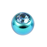 Titanium Threaded Jewelled Balls 1.6x6mm Turquoise metal, Light Blue Gem