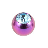 Titanium Threaded Jewelled Balls 1.6x6mm Purple metal, Light Blue Gem