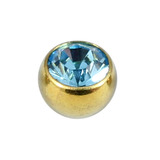Titanium Threaded Jewelled Balls 1.6x6mm Gold metal, Light Blue Gem