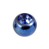 Titanium Threaded Jewelled Balls 1.6x6mm Blue metal, Sapphire Blue Gem