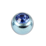 Titanium Threaded Jewelled Balls 1.6x6mm Ice Blue metal, Sapphire Blue Gem