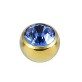 Titanium Threaded Jewelled Balls 1.6x6mm Gold metal, Sapphire Blue Gem