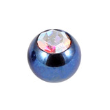 Titanium Threaded Jewelled Balls 1.6x6mm Blue metal, Crystal AB Gem