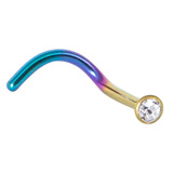 Titanium Jewelled Nose Stud - 2mm jewel 1.0mm, Rainbow, Crystal Clear