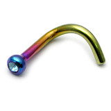 Titanium Jewelled Nose Stud - 2mm jewel 1.0mm, Rainbow, Light Blue