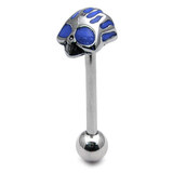 Steel Flaming Skull Barbell 1.6mm, 16mm, Blue