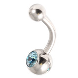 Steel Baby Jewelled Belly Bars - 8mm Light Blue