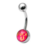 Steel Logo Belly Bars - Words F*ck U (pink)
