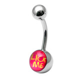 Steel Logo Belly Bars - Words Lick Me (pink)
