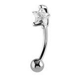 Steel Eyebrow Bars - Micro Curved Barbell 1.2mm Crystal Star is claw set and fixed onto banana. / 1.2mm gauge, 8mm length (Most popular)