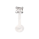 Bioflex Push-fit Labret with 925 Sterling Silver Claw Set Square Gem - SKU 14929