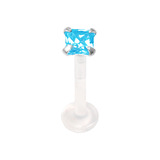Bioflex Push-fit Labret with 925 Sterling Silver Claw Set Square Gem - SKU 14934