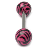 Acrylic Zebra Barbell 1.6mm, 12mm, 6mm, Black and Pink