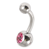Steel Baby Jewelled Belly Bars - 8mm Pink