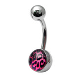 Steel Logo Belly Bars - Pictures 1.6mm, 10mm, Leopard Print (Pink)