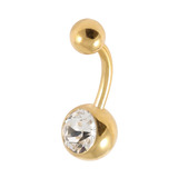 Gold Plated Steel Jewelled Belly Bars 1.6mm, 8mm, Crystal Clear