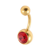 Gold Plated Steel Jewelled Belly Bars 1.6mm, 8mm, Red