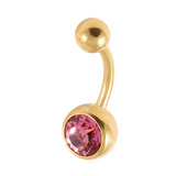 Gold Plated Steel Jewelled Belly Bars 1.6mm, 8mm, Pink